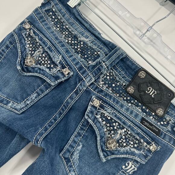 Vintage y2k Women's Low Rise Bedazzled Miss Me Blue Denim Bootcut Jeans Sz 27 - Picture 9 of 10